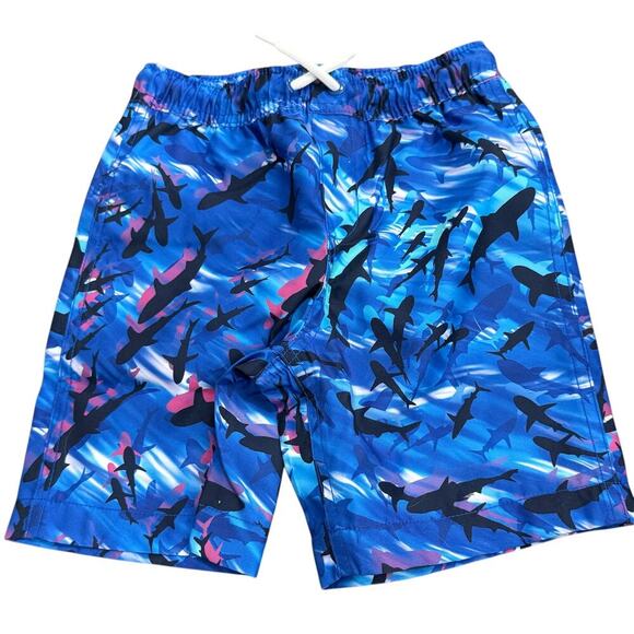 NWT‎ Lands’ End Size XS 4-5 Cool Sharks Swim Shorts Lined Toddler Boy Drawstring - Picture 1 of 4